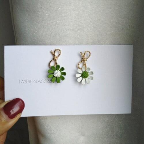 S925 Needle Drop Earrings Sweet Jewelry Lady Design Metal Bowknot With Green White Flower Earrings For Women Jewelry Gift