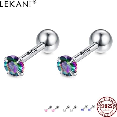 LEKANI 925 Sterling Silver Cubic Zirconia Round Small Stud Earrings Wedding Earring For Women Girls Engagement Fine Jewelry Gift