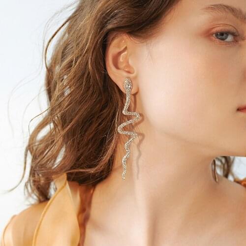 ARLIE New Snake Shape Long Tassel Crystal Drop Earrings for Women Shiny Rhinestone Dangle Earring Weddings Fashion Jewelry Gifts
