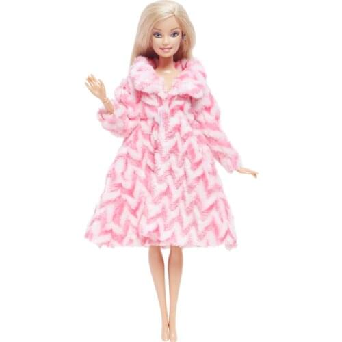 BJDBUS Handmade Doll Dress for Barbie Doll Clothes White Pink Coat Soft Fur Sweater Winter Warm Outfit Kids Toy Gift Accessories