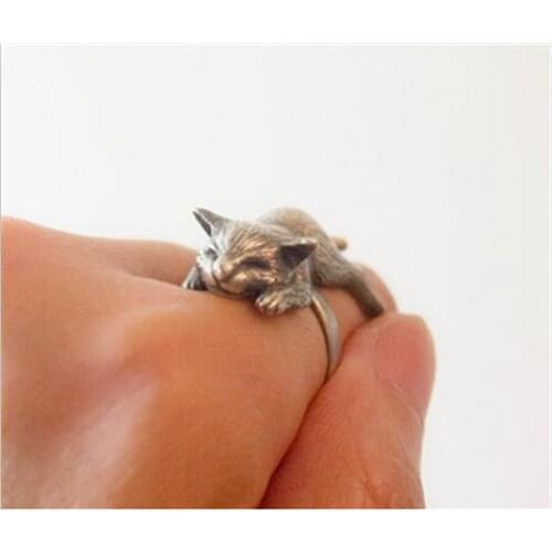 Drop shipping-3D Retro Sleeping Cat Ring