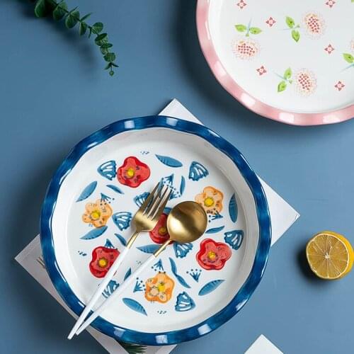 Modern housewives Japanese hand painted ceramic creative bowls dishes salad bowls soup bowls and dishes set fish plate