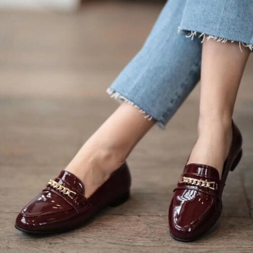 Olivia Navy Blue Black Claret Red Patent Leather Loafer Leather Oxford Shoes 2020 new fashion high top casual winter spring shoe