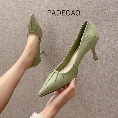 Women Shoes 2020 Green Autumn Elegant High Heels Shallow Fashion Women Shoes