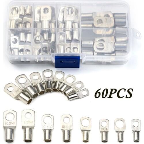 100/60pcs Wire Connector SC Tinned Copper Ring Lug Terminals for Battery Bare Cable Electric Wire Crimp Terminal Soldering Kit