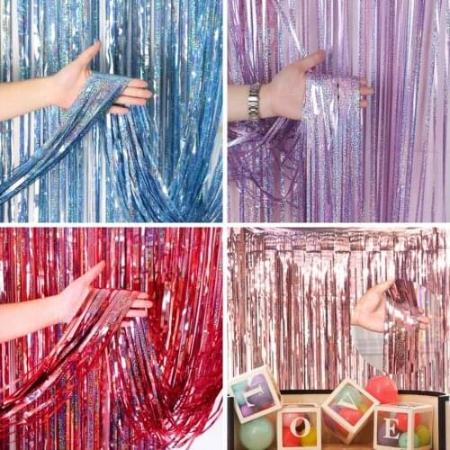 1 * 2m Metal Foil Edge Shiny Rain Curtain Birthday Party Wedding Decoration Photography Background Line Curtain Photo Props