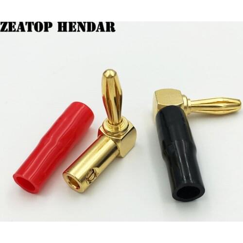 50Pcs Brass L 4mm Banana Plug Connector Red+Black 90 Degree Amplifier Speaker Terminal for Binding Post Banana Socket Connector