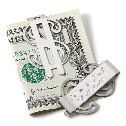 50Pcs Personalized Wedding Present With Box $ Symbol Silver Metal Money Clip With Bag Birthday Party Favor And Gift Custom Logo