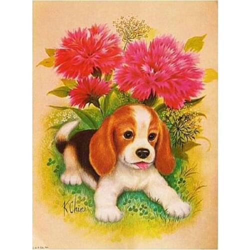 5D Full drill Square Round diamond painting sale DIY diamond embroidery Dog and flower Cross Stitch Rhinestone Mosaic Decor