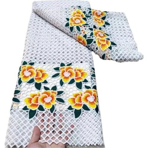 White/Yellow Guipure Lace Fabric 2021 5 Yards High Quality African Guipure Cord Lace Fabric For Diy Sew Dress Wedding Party