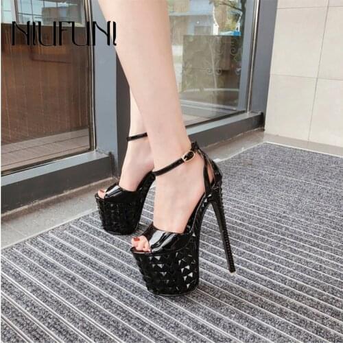 Platform Sandals Women NIUFUNI Stiletto Peep Toe High Heels Buckle Model Slim Shoes For Women Summer Footwear Sandalias mujer