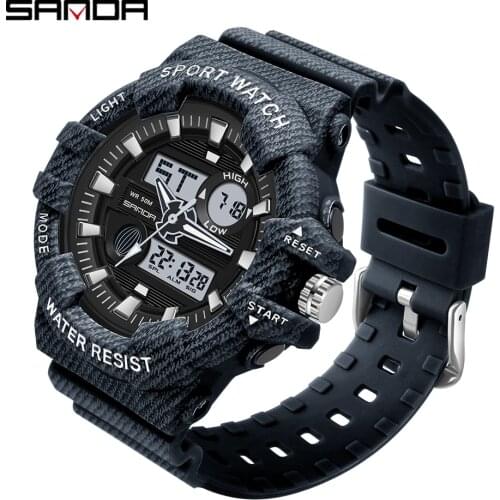 Sanda Wristwatch Men Digital Sport Watches 2021 Electronic Waterproof Military Shock Denim Watch relogio de quartzo masculino