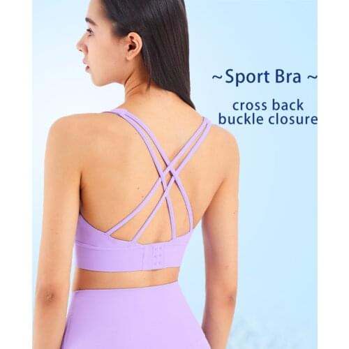 Women Bra Cross Back Buckle Closure Sports Top Nylon Soft Comfortable Breathable Outdoor Yoga BrasTank