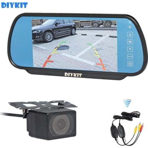 DIYKIT Wireless 7inch LCD Display Rear View Mirror Car Monitor + IR Night Vision Car Camera Parking Assistance System Kit