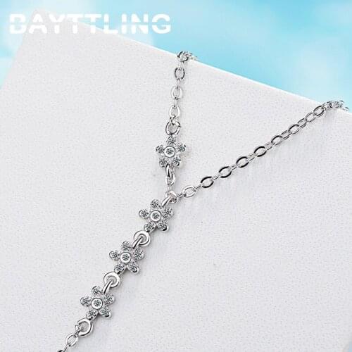 BAYTTLING 925 Sterling Silver Long Pendant Flower Zircon Pendant Necklace For Women Fashion Jewelry Necklace Gift