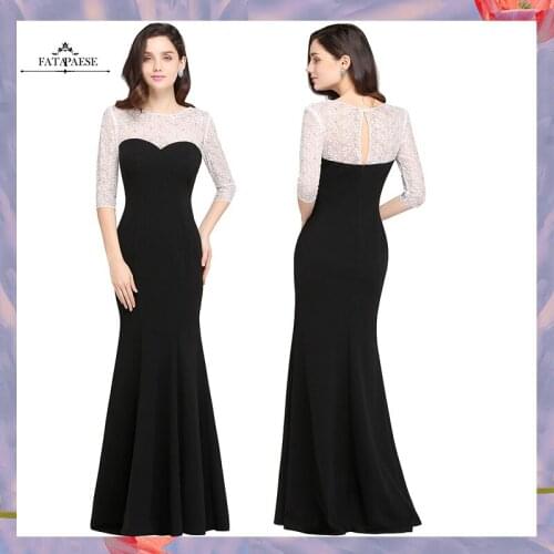 FATAPAESE Black & White 3/4 Sleeves Mermaid Elegant Evening Dresses Sweetheart Formal Dress Keyhole Backless vestido de festa
