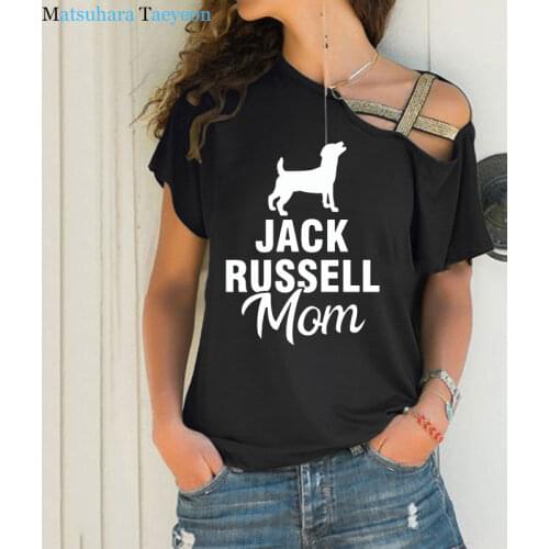 New Jack Russell Mom Dog Pet T Shirt Short Sleeve Cotton T-shirt Girls Tee Tops Woman Clothing Irregular Skew Cross Bandage