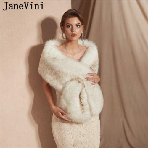 JaneVini Winter Elegant Wedding Jacket Bridal Wraps and Shawls Faux Fur Stole Cape for Women Wedding Accessories Bolero Inverno