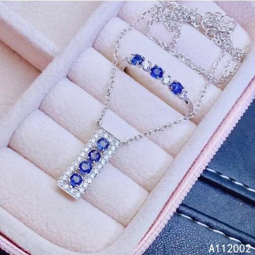 KJJEAXCMY fine jewelry natural sapphire 925 sterling silver women pendant necklace ring set support test trendy hot selling