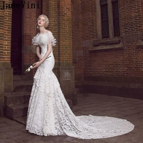 JaneVini Mermaid Lace Sexy Wedding Dress Vintage Detachable Train Off Shoulder Bride Bridal Gowns Beach Garden robe mariee boho