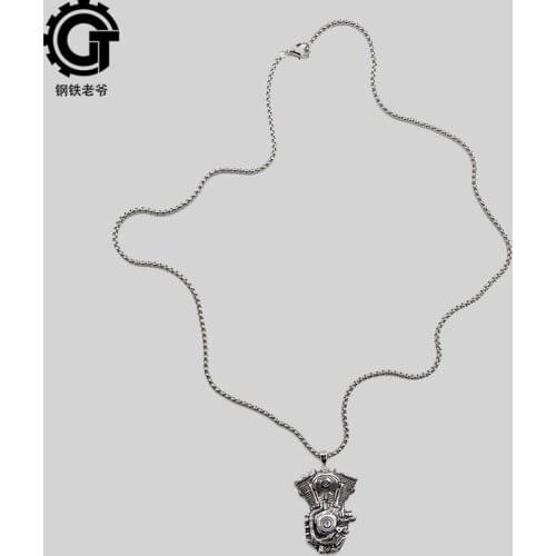 Punk Rock Choker Necklace Silver Metal Motorcycle Engine Shape Chains Necklace Gift