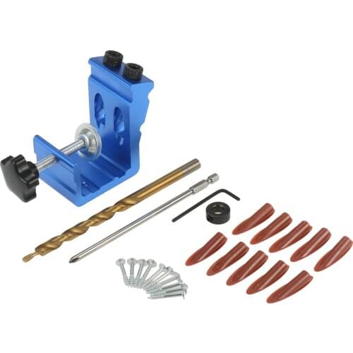 Pocket Hole Jig Kit 15 Degree Dowel Drill Joinery Kit Oblique Hole Locator with 9mm Step Drill Bit Doweling Hole Puncher Clamp