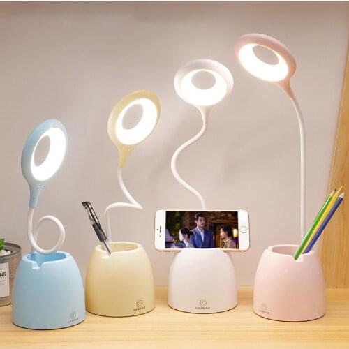 Table Lamp LED Office Flexo Led Desk Lamp USB Rechargeable Touch Stepless Dimming Light Eye Protection Reading Lamp Pen Holder