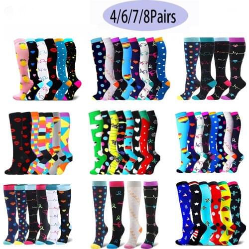 Compression Socks Sports 4/6/7/8 PAIRS Per Set Men Women Pressure Socks Compress Women Men Calcetines De La