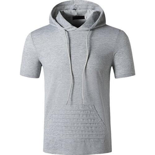 New mens hooded short-sleeved T-shirt fashion loose sports short-sleeved T-shirt men Casual tops