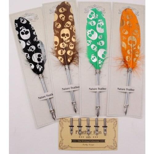 The New! Strange pattern feather dipping fountain pen Metal pen holder + 5 nibs Christmas Halloween gift