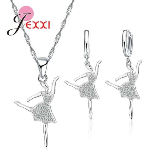 Trendy Crystal Ballet Dancer Girl Pendants Necklaces Acrylic Silver Fairy Princess Girls Choker Necklace Women Jewelry Set