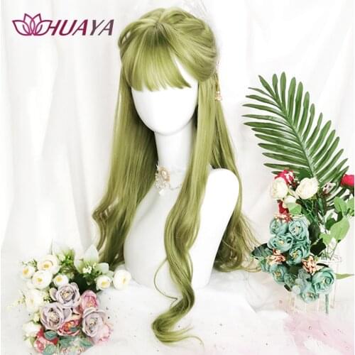 HUAYA Green Long Natural Wave Lolita Wigs Cosplay Wigs Synthetic Hair Wigs Heat Resistant For Women American Style