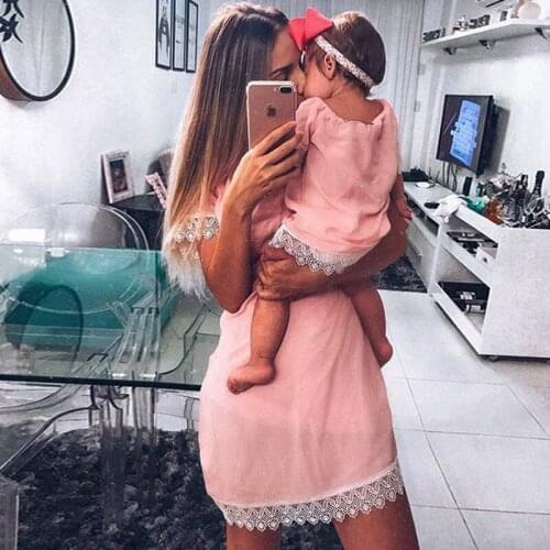 Mother And Daughter Dress Family Lace Short-sleeved Dress Mommy And Me Clothes Baby Girl Dress Summer Fashion