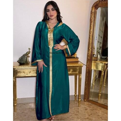 Dubai Abaya Jalabiya Hooded Maxi Dress Long Sleeve Islam Muslim Women Moroccan Kaftan ArabTurkey Robe Champagne White Green