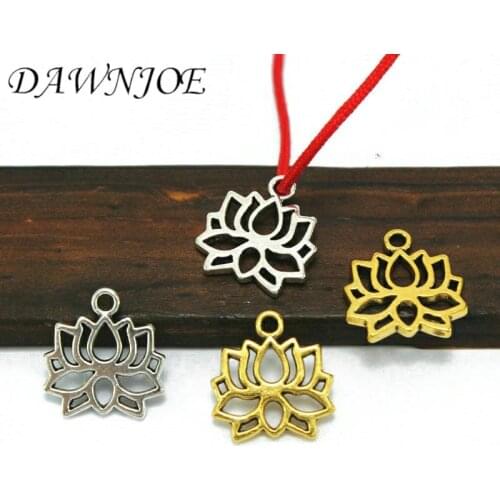 50pcs 2color Alloy Lotus Pendant Hollow Lotus DIY Making Pendant Red rope Bracelet Earrings Jewelry Supplies Accessories Finding