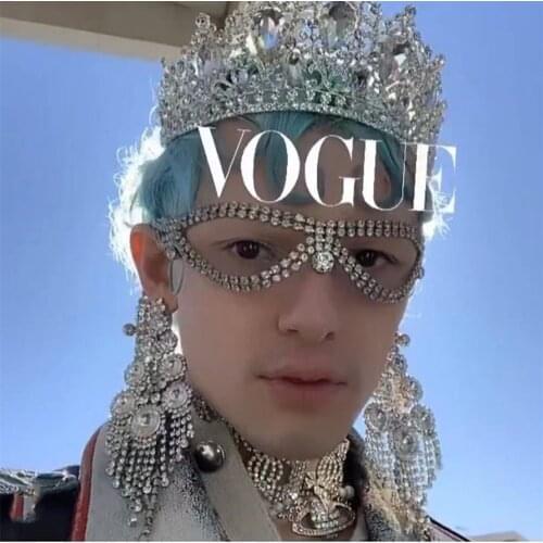 Unique Big Crytsal Pendant Multi-layer Headband Cover Eye Face Jewelry for Women Luxury Crystal Head Jewelry Mask Accessories