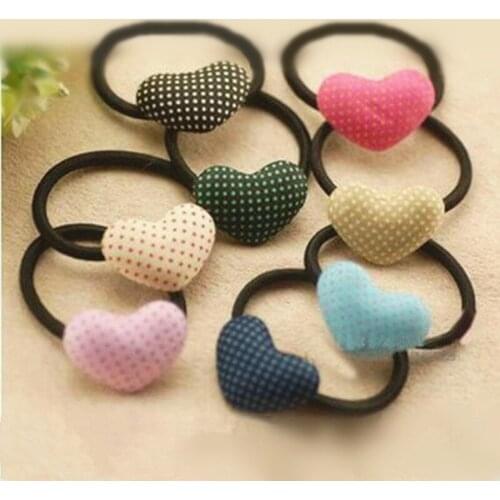 Popular Korean Hair Accessories Cute Dots Love Heart Elastic Hair Rubber Bands Girls Lovely Hair Ropes Ponytail Holder Tie Gums