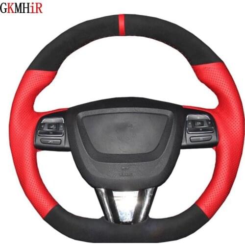 DIY Black Genuine Leather Suede Car Steering Wheel Cover For Seat Leon Altea Leon Cupra 2008-2012 Toledo Alhambra 2010-2015