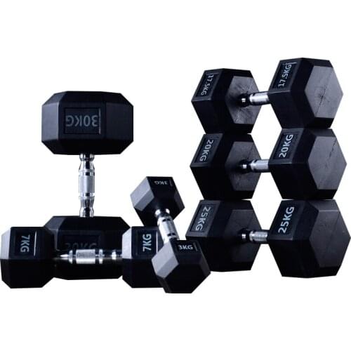 17.5KG/ 38.5lbs Fitness Hexagonal Dumbbell with Rubber Coated & Cast Iron, Black Color
