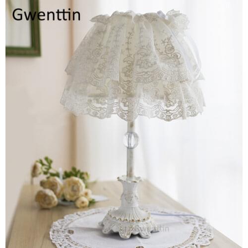 Nordic Lace Fabric Table Lamps Princess Girl Led Stand Desk Light for Home Wedding Decor Bedroom Bedside Lamp Lighting Fixtures