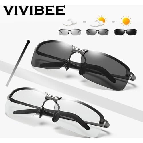VIVIBEE Rimless Color Changing Sun Glasses Driving Men Driver Square Metal Women Summer Photochromic Polarized Sunglasses