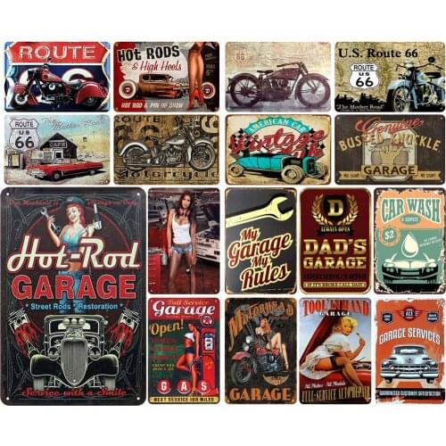 Vintage Car Poster Metal of Hot Rod Garage Street Rods Restoration Full Service Auto Repair for Garage Poster Bar Decorative