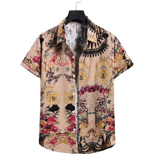 Vintage Harajuku Floral Shirt Men 2021 Summer New Short Sleeve Hawaiian Aloha Shirt Men Casual Beach Shirts Male Camisa Hombre