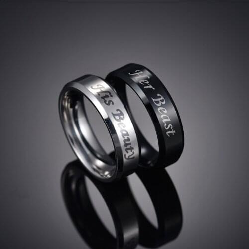 Jewelry Wholesale Party Gifts His Beauty Her Beast Engraving Couple Ring Romantic Engagement Wedding Ring For Women Man