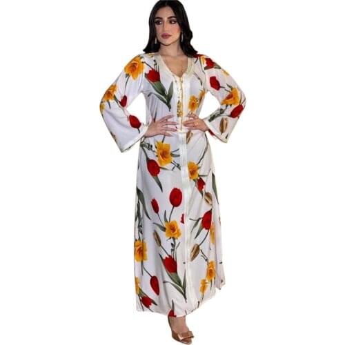 Womens Muslim Printed Long Floral Turkish Dress Abaya Dubai Muslim Cocktail Dresses European Clothing