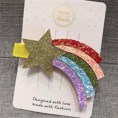 1pcs Hairpin Rainbow Star Hair Clip Pink Sequins Hair Accessories Chaim DIY Metal Barrette Headwear Non-woven Pin Girl Baby Gift