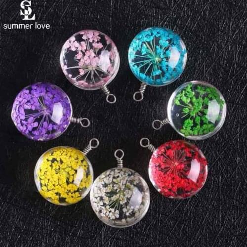10pcs Cute Colors Dried Flowers Cabochon Glass Charm fit Necklace Earrings Pendant Charms For Jewelry Making DIY Accessories