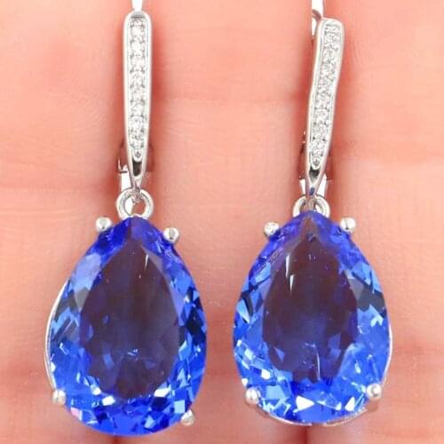35x13mm Jewelry Set For Womans Water Drop 18x13mm Created Blue Violet Tanzanite Silver Earrings Pendant