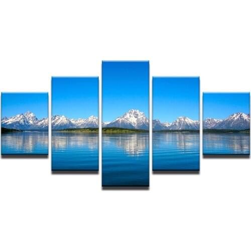 5 Panels Blue Sky Lake and Snow Mountain Canvas Prints for Living Room Wall Art Picture Gift Home Decoration