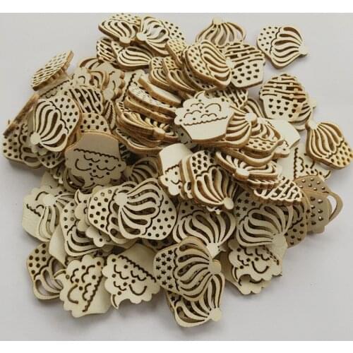50PCS Wooden Cupcake Shaped Crafts Natural Wooden Slice Christmas Decorations Educational Toy DIY Scrapbooking Embellishments